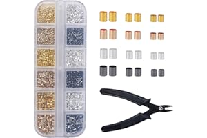 Zythrem 2200 Stück Quetschperlen, 1,5mm/2mm/2,5mm Quetschperlen Silber Gold, Quetschperlen Set, Mixed Tube Crimp Perlen, Crimpperlen die Schmuckherstellung für Armbänder, Halsketten