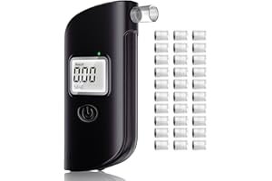 JICICUXI Alkoholtester Polizeigenau, Tragbarer Promillemessgerät, Professioneller Alkoholmessgerät mit 30 Mundstücken, Alkohol Tester mit Digitaler LCD-Anzeige für Familienfeier, Schwarz