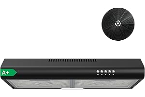 FIREGAS 60cm Black Cooker Hood, 250m³/h Kitchen Extractor with Push Button Control, 3 Speeds, Quiet Brushless Motor, A+ Energy Rating, LED Light, Ducted or Recirculation