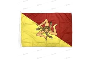 DOMINA PUBBLICITÀ Bandiera Siciliana in Tessuto Nautico Antisfilo da 115g/m², Bandiera Trinacria, Bandiera Regione Sicilia con Cordino, Doppia Cucitura e Fettuccia di Rinforzo