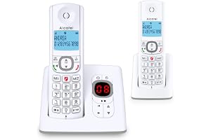 ALCATEL F530 Voice Duo - DECT cordless landline phone with answering machine - Large backlit display - Handsfree - Call blocking function - 2 direct memory keys - 2 handsets - White/Grey
