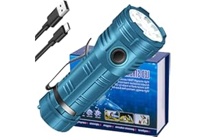 YANGTAI Latarka LED, bardzo jasna, typ C, ładowana, 50 0000 lumenów, 8 trybów świecenia, 8 x LED, wodoszczelna, taktyczna, mała latarka do aktywności na świeżym powietrzu, wędrówek, sytuacji awaryjnych, na