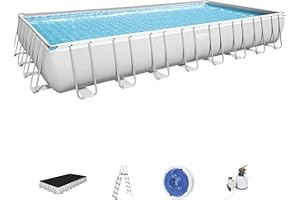 Bestway Piscine Hors Sol Rectangle Power Steel™ 956 x 488 x 132 cm avec Filtre à Sable, échelle, bâche, Colore