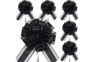 RONGZUBAT 6 Stück 15 cm Große Ziehschleifen Schwarz Geschenkschleifen mit Band Dekorative Schleifen zum Verzieren von Geschenken, Tüten & Hochzeitsdekoration Ideal für Geburtstag, Weihnachten, Valentinstag