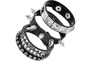 VNIDJGB 3Pcs Punk Rock Leather Bracelet Set,Black Studded Bracelet,80s Leather Spiked Studded Bracelets Cuff Emo Goth Spike Bracelets Adjustable Punk Wrap Wrist for Men and Women Cosplay Party Favors