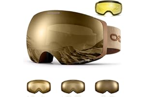 Odoland Unisex Ski Goggles for Men & Women - Photochromic Frameless Snowboard Goggles with Magnetic Interchangeable Lens, UV 400, Anti-fog, Helmet Compatible for Skiing