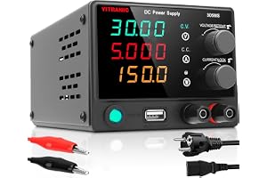 YITRANIC Zasilacz laboratoryjny DC, 0-30 V 0-5 A, regulowany zasilacz z 4-cyfrowym wyświetlaczem LED, złącze USB
