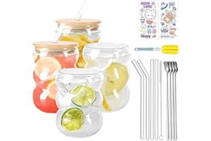 USHOP Lot de 4 Verres à Café 550 Ml,Tasse en Verre avec Pailles et Brosses de Nettoyage,Tasses à Expresso Verre,Verres à Café Glacé pour Dessert, Thé, Jus, Whisky, Bière, Cocktail et Café Glacé