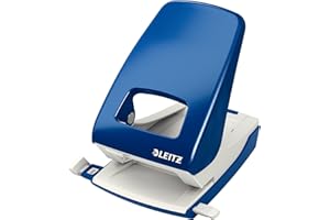 Leitz Perforatrice Sans Effort, Capacité 40 Feuilles, Bleu, Métal, Réglette de Guidage avec Repères, NeXXt, 51386035