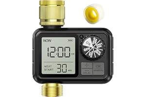 Xtsuen Ordinateur d'irrigation, minuteur d'arrosage avec Retard de Pluie/Mode Automatique et Manuel, IPX5 étanche/Grand écran LCD, minuterie d'eau pour Jardin, pelouse (1 Sorties 2T)