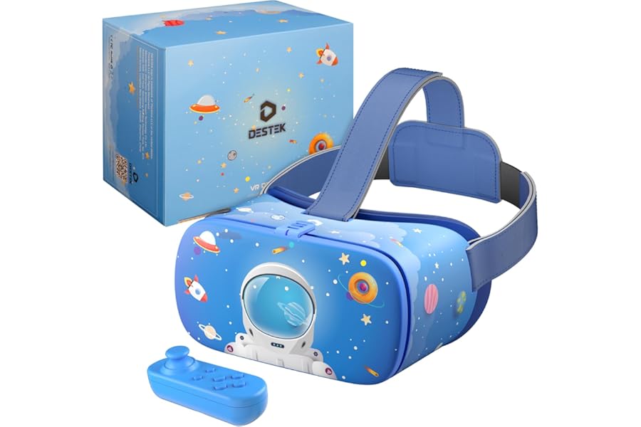DESTEK V5 VR Headset for Kids, Learning Toys for Boys and Girls 5-15 Years Old, Gift Ideas for Children, 110° FOV HD Lenes with Bluetooth Controller for Phone