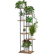 Support Plantes 7 Niveaux 150cm - Métal Et Bois Noir - Étagère Intérieur/Extérieur - MYMULIKE