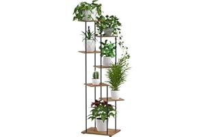 ALTORICO 7 Niveaux Support pour Plantes, 130 cm, Étagère pour Plantes en Métal Bois, Porte Plantes D'intérieur pour Plusieurs Plantes, Support Pot de Fleur le Balcon du Jardin, Salon, Bureau, Noir