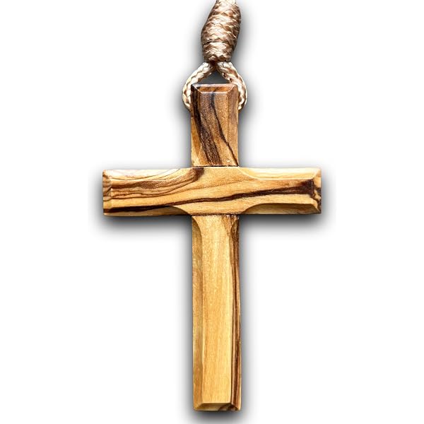 Ampals,Collier Marron avec Croix Bois Olivier Authentique fait main à Jérusalem,Boite Kraft Cordon Jute,Cadeau Noël,Baptême, Communion,Fête Chrétienne,Anniversaire,Protection voiture, Maison,Bien-Etre