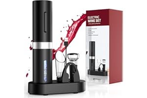 BALITTA Tappo elettrico ricaricabile con base di ricarica, apribottiglie 6 in 1 confezione regalo con beccuccio versatore aeratore 2 in 1, tappo a vuoto, tagliafili e cavo di ricarica USB