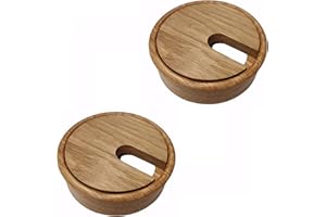 Gedotec Cable duct lacquered oak wood | Plain | 2 round cable ducts | cable socket drill Ø 80 mm | cable duct for gluing into worktop | desk duct - cable duct