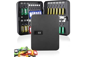 E-GREETSHOPPING Key Safe Wall Mounted Key Box, 48-Key Steel Security Lock Box with Combination Lock, Key Tags, for Property, Office, Black