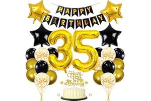 Jxuzh 35. Geburtstag Dekorationen Schwarz Gold - Deko für Männer und Frauen - Luftballons, Girlande, Kindergeburtstag Set - 35 Jahre Jubiläum