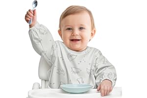URMYWO Baby Weaning Bibs, 6-12 Months Full-Coverage Waterproof Sleeved Bibs, Machine Washable, Soft & Safe | Ideal for Mess-Free Mealtimes