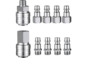 Goth Perhk 10 Pcs Air Line Hose Euro Connectors, Airline Hose Compressor Fittings 1/4" BSP Connector Thread Quick Release Connector Fittings Set