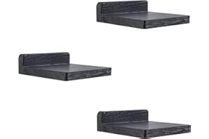 PHOENANCEE 12.7x10x4cm, Wooden Square Floating Shelves, Compact Style Mini Wall Shelf for Small Objects, Hanging Wall Shelf Decoration for Bedroom, Living Room, Set of 3(Rustic Black)