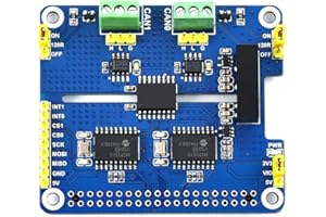 Coolwell Carte d'extension 2 canaux CAN HAT isolée CAN Bus pour Raspberry Pi/STM32/Arduino avec MCP2515 + SN65HVD230 Dual Chip Solution