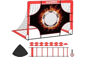 BASEGOAL Portería de Fútbol - 3 en 1 Red de Pop Up Porterías de Fútbol con Tela para Diana y Diana Colgante, Disco Marcador, Escalera, Ideal para Juegos Interiores o Exteriores