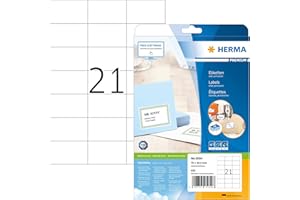 ‎HERMA HERMA 5054 Adressetiketten, 25 Blatt, 70 x 42,3 mm, 21 pro A4 Bogen, 525 Stück, selbstklebend, bedruckbar, matt, blanko Papier Adressaufkleber Etiketten, weiß