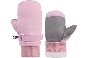 QKURT Kids Warm Gloves, Toddler Snow Mittens, Windproof, Fleece Lining, Adjustable Wristband, Anti-Loss Lock Buckle, Unisex, Kids Winter Gloves