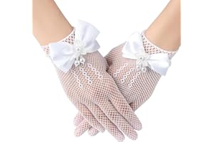Copbopwn Blumenmädchen Handschuhe Perlen Spitze Handschuhe Kommunion Handschuhe Weiß Schwarz Prinzessin Kurze Handschuhe Höflichkeit Sommer Handschuhe Floral Mesh Handschuhe für Kinder Oper Abend