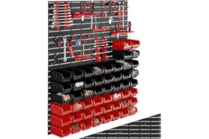 tectake® Organizador de Herramientas con Panel Herramientas Pared y Organizador de Tornillos para Taller Bricolaje, Estantería Metálica con Cajas para Tornillos - 2 Estanterías
