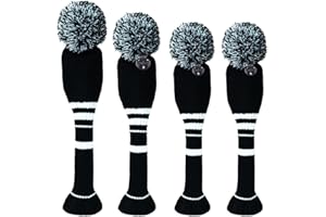 AMRTA Juego de 3 o 4 Fundas para Cabeza de Golf con Pompones para Madera de 1, 3, 5, híbrido de Campo de Golf con Etiqueta numerada de Punto