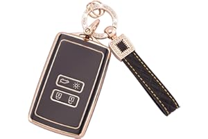 Koaudb Protezione in TPU per chiave auto adatta per Renault Clio Megane Koleos Kadjar Talisman Captur Espace Dacia Custodia per smart card senza chiave a 4 pulsanti con portachiavi in pelle (BP-Rnl)