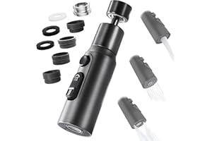 LUBEKAS Aireador Grifo Cocina Giratorio 360°, Ajustable 2 Modos Salida Agua, con 5 Adaptadores 20/22/24 mm, Grifo Dispositivo Anti Salpicadura con Universales Para Grifos de Cocina y Bañ (Negro)