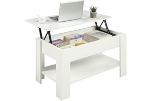 Home Treats Wooden Coffee Table Lifting Space Saving Storage Shelf | Lift Up Coffee Table Top For Living Room Office Entryway (White)