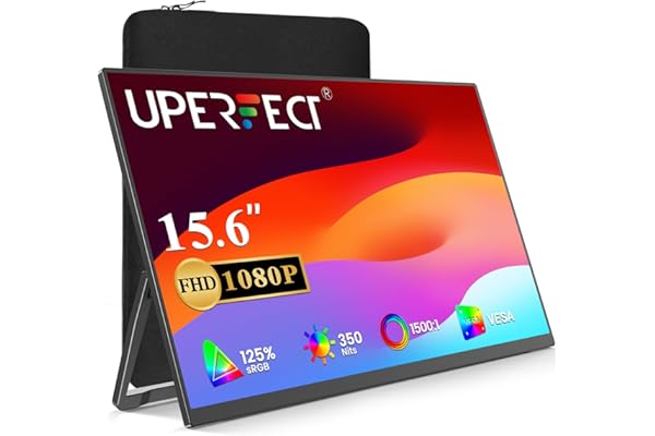 UPERFECT Ecran Portable, 15,6 Pouces Ultra Moniteur Portable 1920x1080 125% sRGB 1500:1 FHD avec Type-C Mini HDMI Eye Care écran PC pour Ordinateur Portable/PC/Téléphone