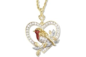 The Bradford Exchange 'Jewel of Nature' Crystal Robin Pendant Plated in Rich 24-Carat Gold, and Showcasing Lustrous Enamel and A Genuine Diamond Exclusively Available from