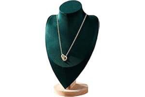 TINGSING Velvet Necklace Display Stand Jewelry Bust Display Stands with Wood Base Mannequin Necklace Pendant Chain Holder Organizer for Jewelry Showcase, Boutiques, Trade Show, Large，Green