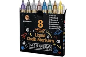 welsberg 8 x płynne pisaki kredowe, metaliczne kolory, zmywalne, płynne markery kredowe 5 mm, końcówka do tablicy, okien, szkła, pisaki kredowe z tuszem Jumbo 10 g