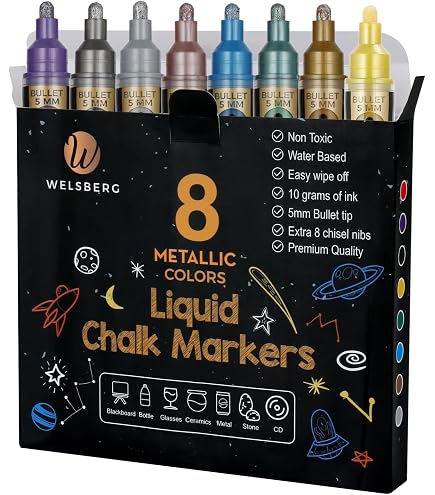 5 Marqueurs Acryliques Noirs Chalkola - Pour Tableau Noir, Ardoise, Surface Lisse - Trait Intense - 4