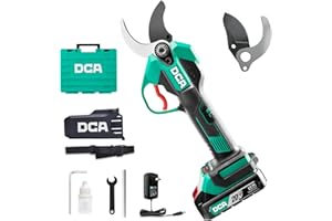DCA Tijeras de Podar Eléctricas 20V, máx 35mm Tijeras de Podar Bateria hoja SK5, Motor Sin Escobillas con 2,0Ah Batería, con estuche de seguridad portátil para Jardinería, Árboles Frutales, Viñedos