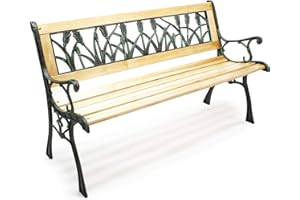 WILTEC Banc de jardin Banquette Ulrike en Bois et Fer de fonte Design Tulipes 2 Places Extérieur Terrasse