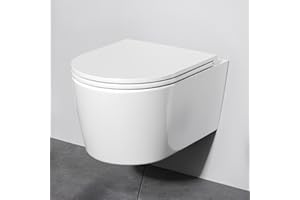 AM.PM Func - WC Suspendu Sans Bride, Sans Rebord, Cuvette WC Suspendu Complet Kit, Abattant WC avec Amovible Softclose, Fixation Invisible, Toilette Suspendu Mural en Céramique, Blanc, 49 cm