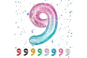 PARTYHAUSY Number 9 Balloons 9,Rainbow 9 Balloon 40 Inch Giant Helium Foil Number Balloons for Boys Girls Party Decor Birthday Anniversary Graduation Party Decorations Supplies