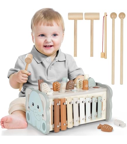 Jouet En Bois Bus à Marteler - Avec 8 Figurines | Développe La Motricité Pour Enfants 2+ Ans