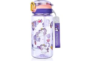 flintronic 600 ml Children's Drinking Bottle, Children's Drinking Bottle with Straw, BPA-Free Children's Water Bottles, Sports Water Bottle with Leak-Proof Flip-Top Lid for Girls and Boys, Blue