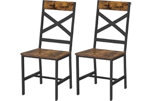 ‎VASAGLE VASAGLE Krzesła do jadalni, zestaw 2 krzeseł do jadalni, stalowa rama, ergonomiczny design, styl industrialny, do salonu, jadalni, rustykalny brązowy i czarny LDC094B01