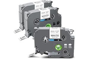 Exsun Kompatible TZ Tape 6mm Schriftband für Brother Ptouch Etikettenband TZe-211 Tze-211 Laminated Tape Cassette für Brother Ptouch PT-H105 D210 E110 1010 1000 1005 1280 D400 H100R Schwarz auf Weiß