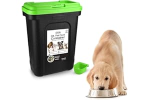 ASAB Pet Food Storage Container Large 30L/15kg Plastic Food Storage Container With Integrated Food Scoop and Flip Top Locking System Perfect for Dog Treats Dog Food and Kitten Food (Green, Large)