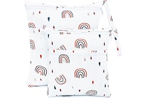 CHEESANHERR Bolsa de Pañales Impermeable，2 Pcs Wetbags de Tela con 2 Cremallera Portátil, Bolsa Muda Bebe, Organizador Reutilizable Lavable Guardería Colegio Viaje Playa Piscina Gym (Arcoiris Blanco)